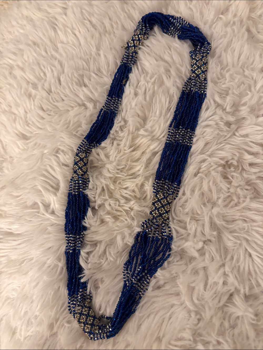 Multi-Strand Blue Beaded Necklace with Silver Accents